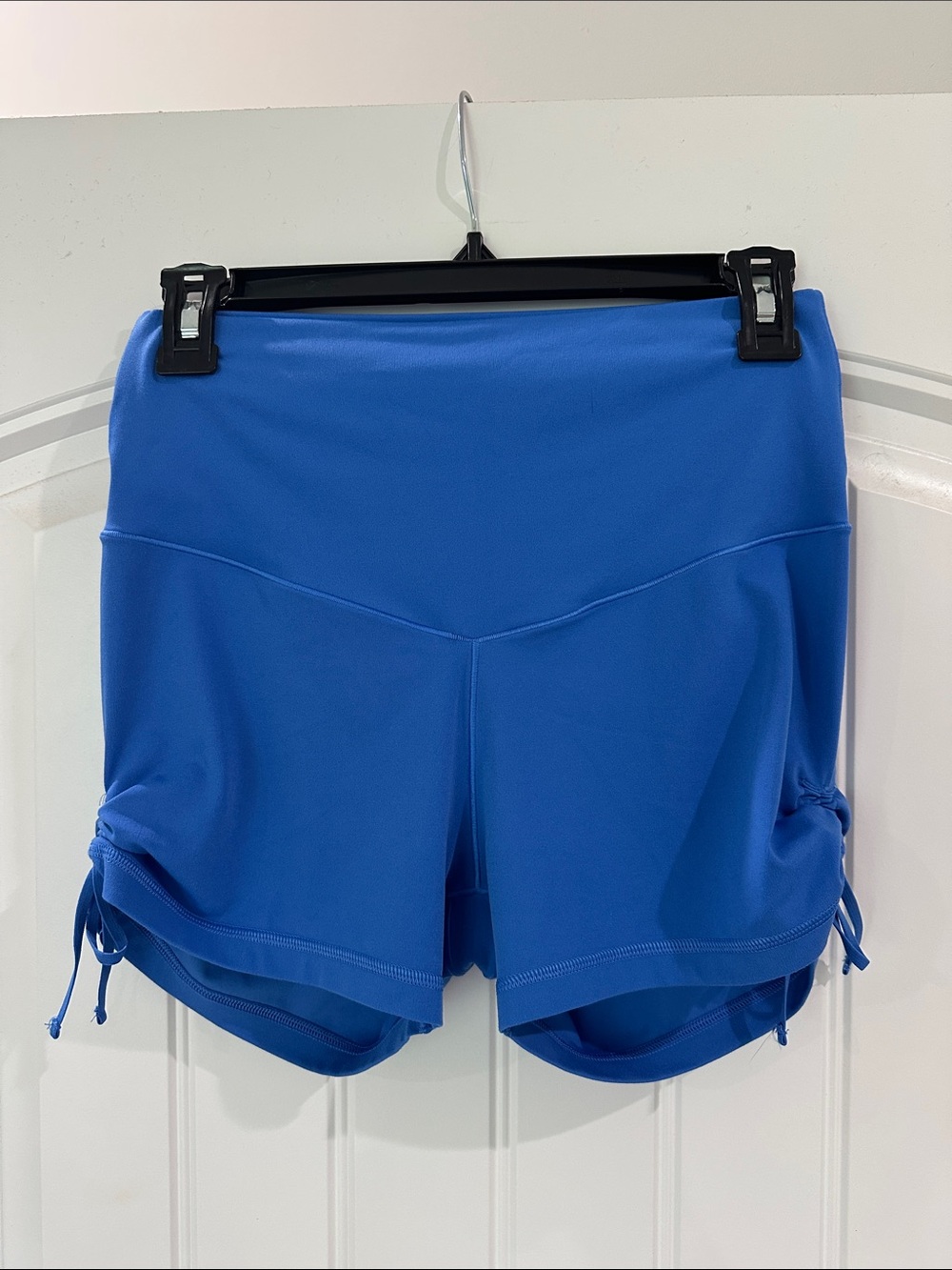 High-Rise Blue Bike Shorts with Side Drawstring